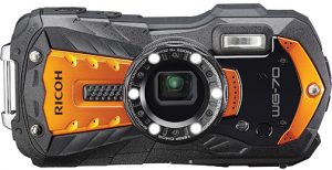 rugged adventureproof compact cameras Ricoh-WG-70-orange-front